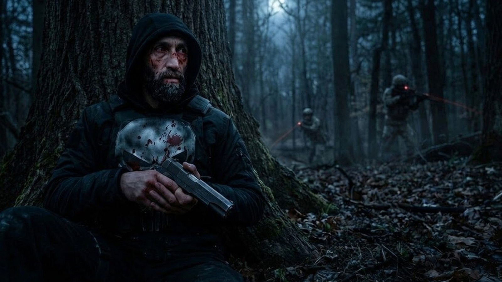 Avatar The Punisher emboscado en bosque nocturno — Dos Players