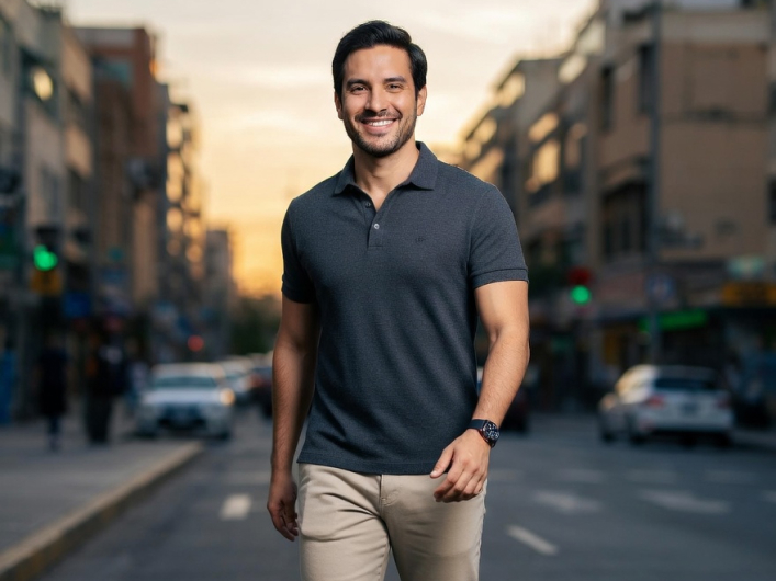 Nicolás caminando en entorno urbano Santiago