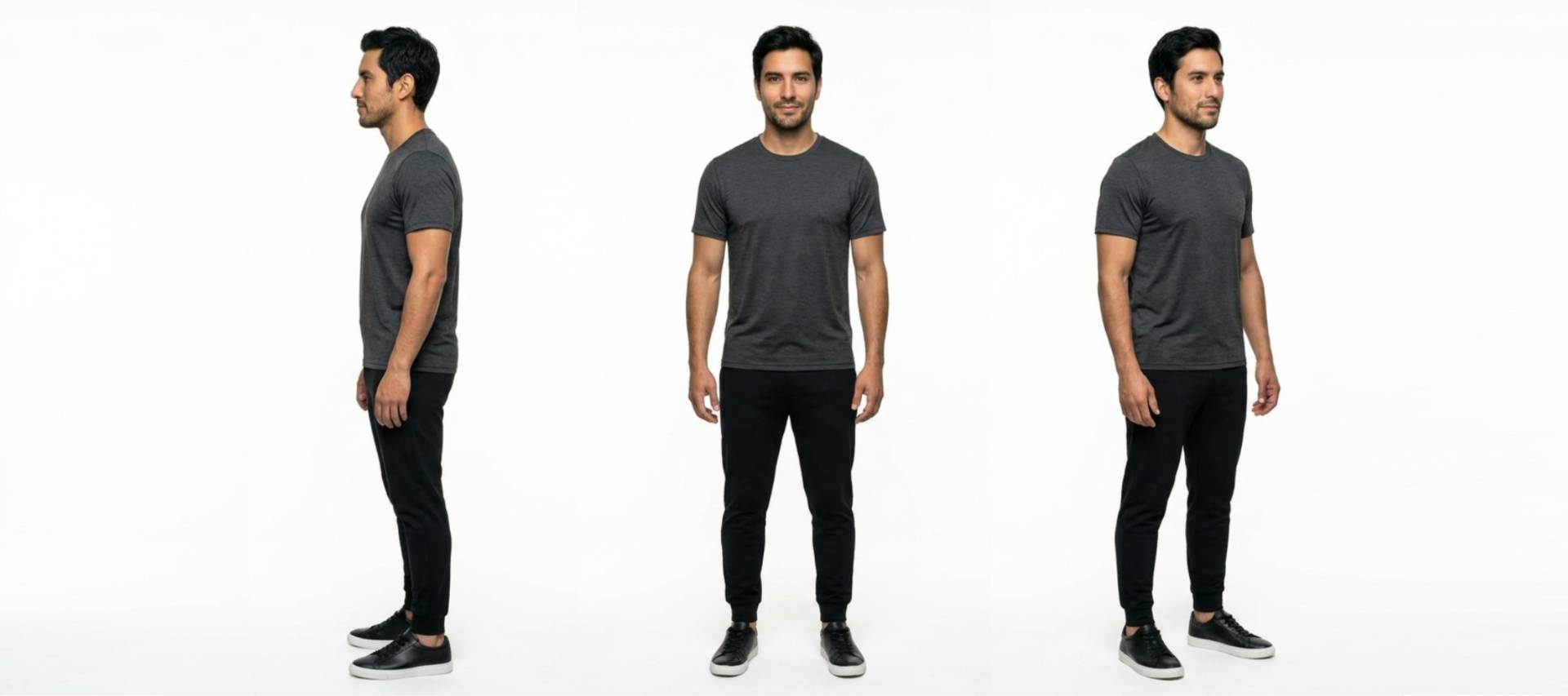 Nicolás — cuerpo completo: frente, tres cuartos y perfil
